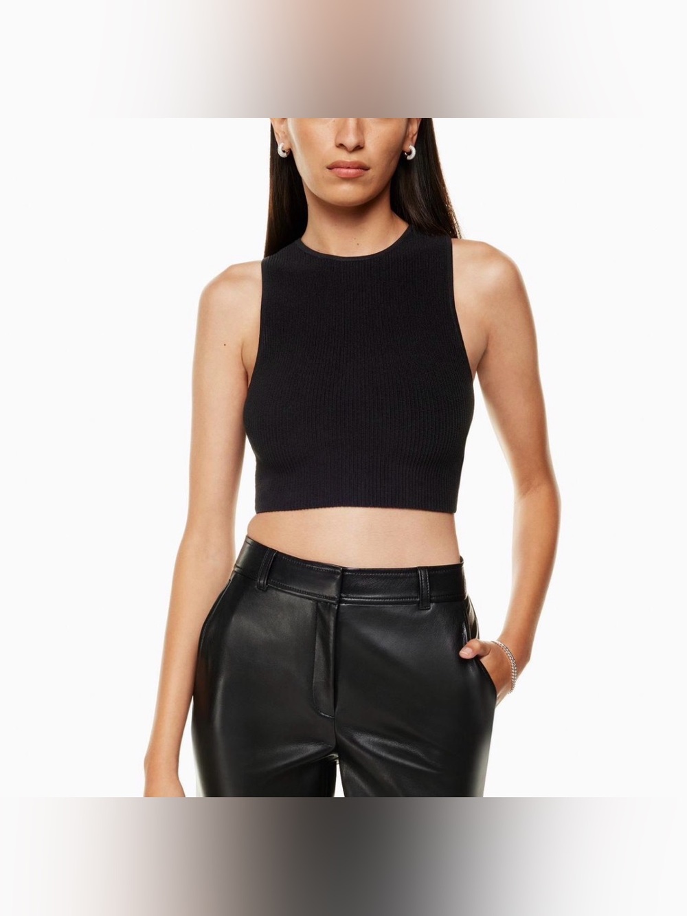 NWT, Aritzia Babaton Sculpt Knit Racer Cropped Tank - Black | Women’s Small